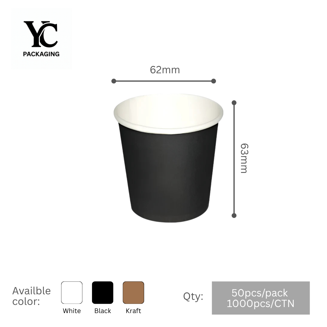 Buy bulk 4oz black single wall paper cups (62mm diameter) at wholesale prices. 1000pcs/CTN. Ideal for cafes, hotels & restaurants. Safe delivery Australia-wide!