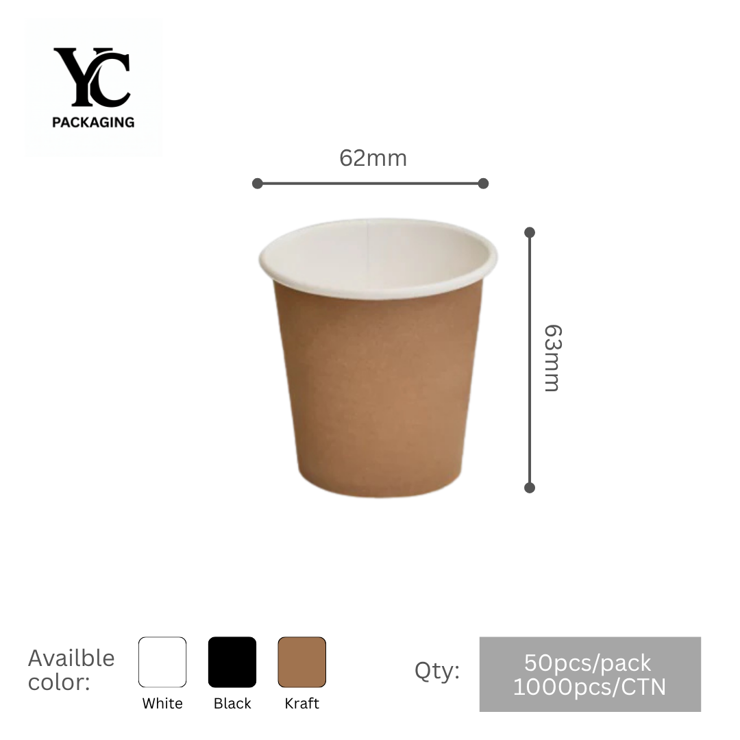 Buy bulk 4oz kraft single wall paper cups (62mm diameter) at wholesale prices. 1000pcs/CTN. Ideal for cafes, hotels & restaurants. Safe delivery Australia-wide!